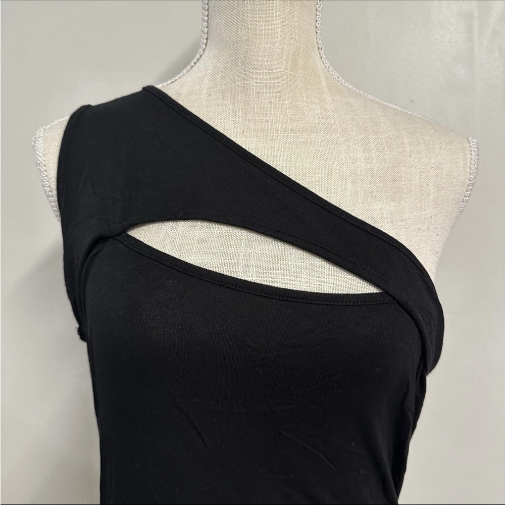 One-Shoulder Cut-Out Keyhole Black Bodysuit Stretchy Size XL NOBRAND - Picture 2 of 5